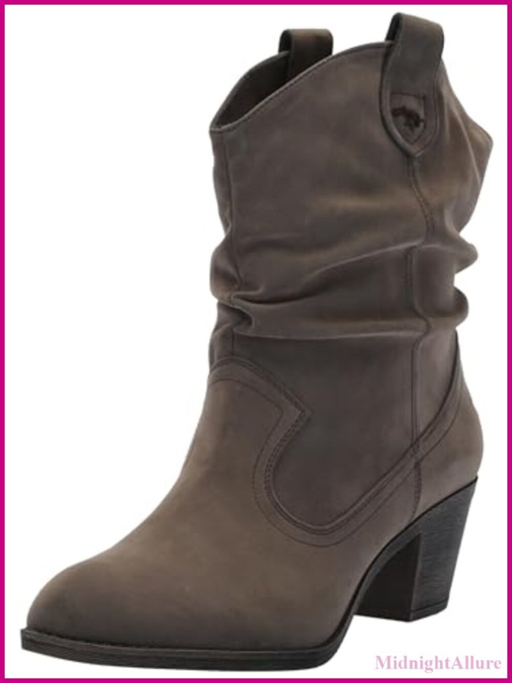 Rocket Dog Western Mid Calf Pull On Boot Synthetic Upper Faux Stacked Heel